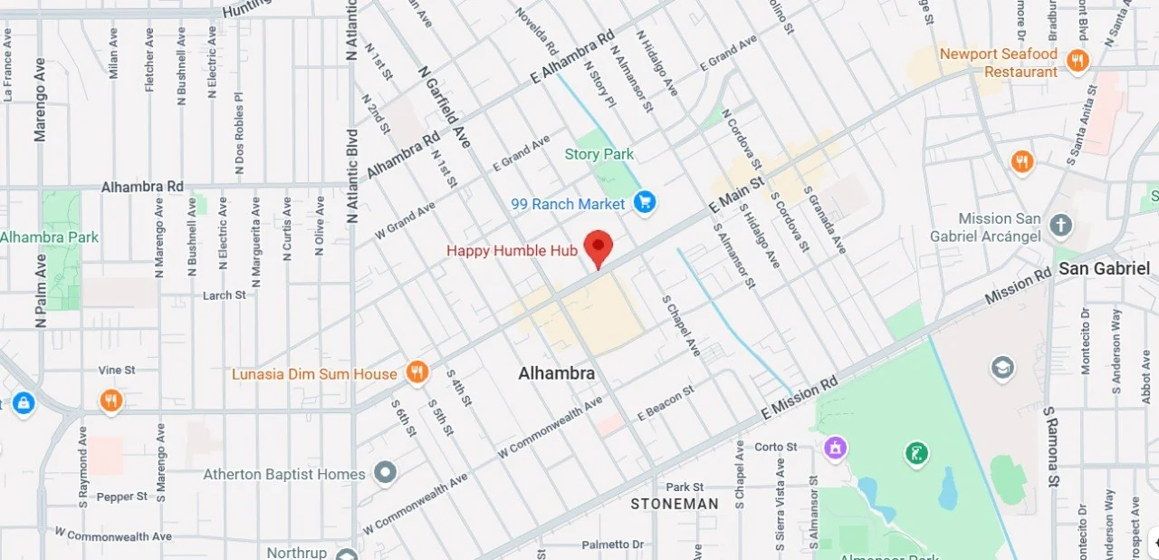 Map showing the Happy Humble Hub location in Alhambra